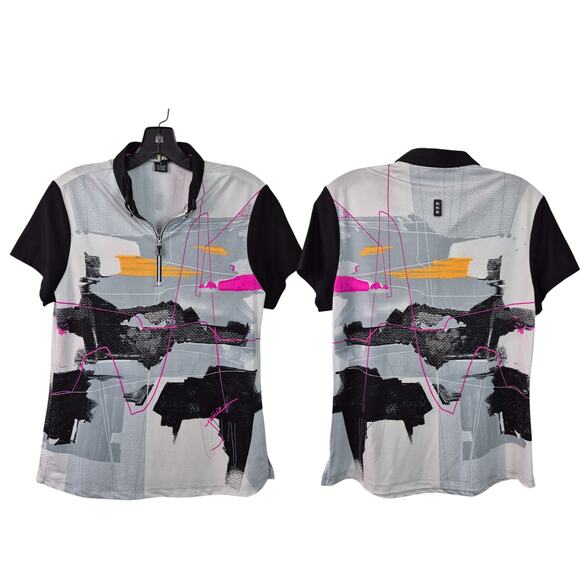 Jamie Sadock Black White Pink Abstract Activewear Shirt Top Golf Pickleball S - Picture 1 of 2
